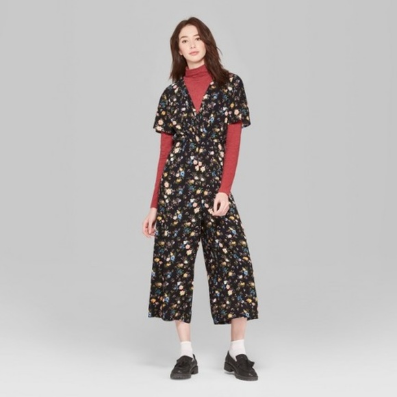 NEW Black Multicolored Floral Cropped Jumpsuit - Picture 3 of 8